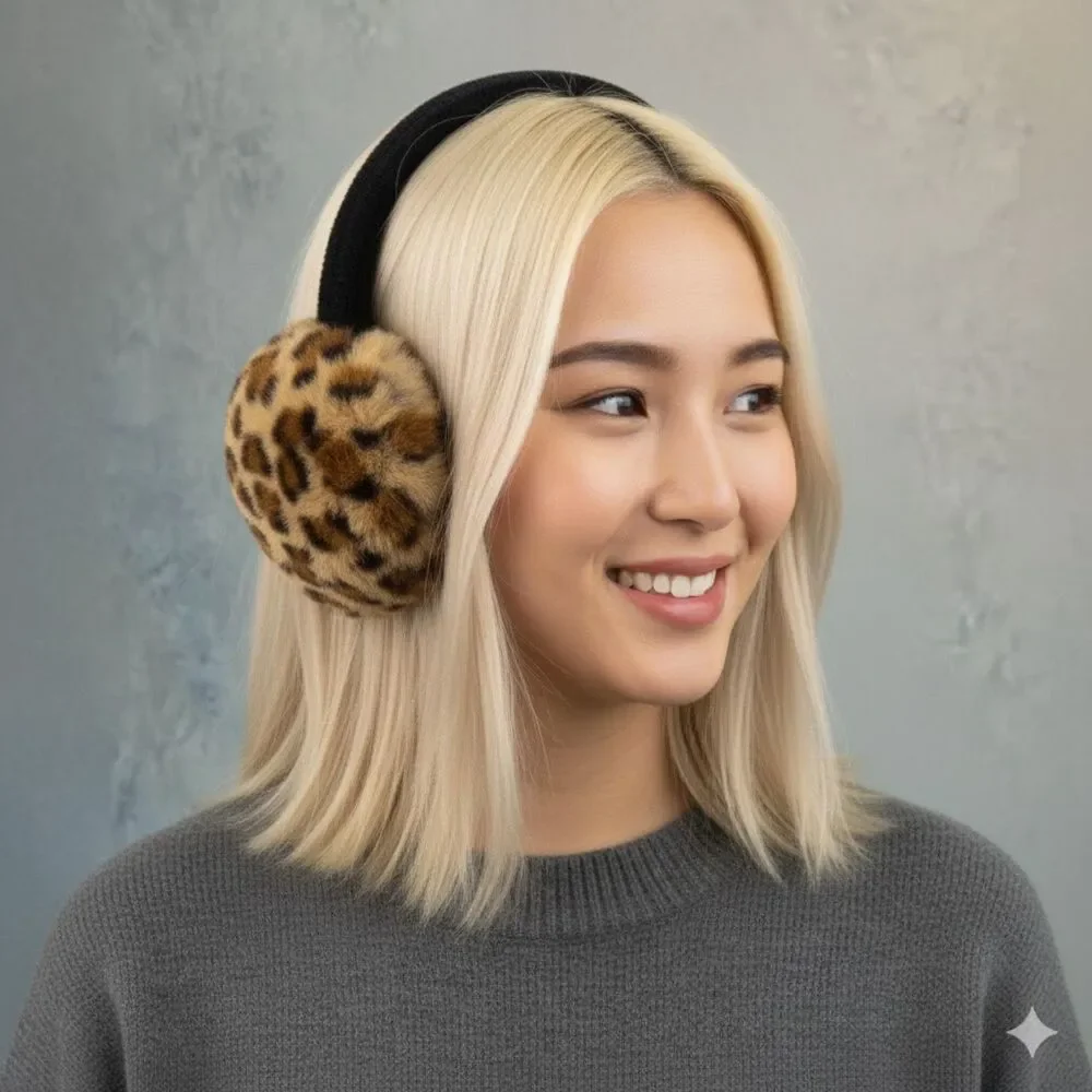 Hat Attack Faux Fur Earmuffs Brown Leopard Print Plush Headband NEW!